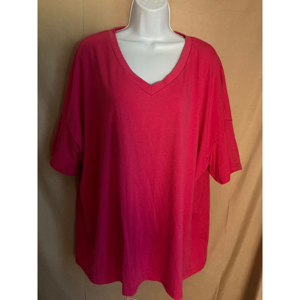 Unbranded T-Shirt Women 3XL Rose Red Excellent V-Neck Relaxed Fit Short Sleeve